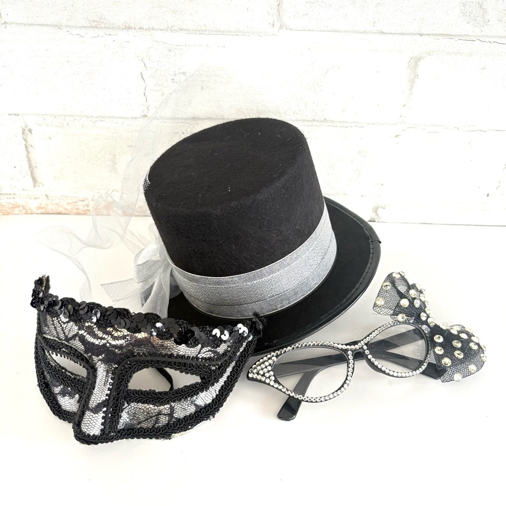 Black and Gray Hat, glasses, mask Costume Accessories Set Cosplay